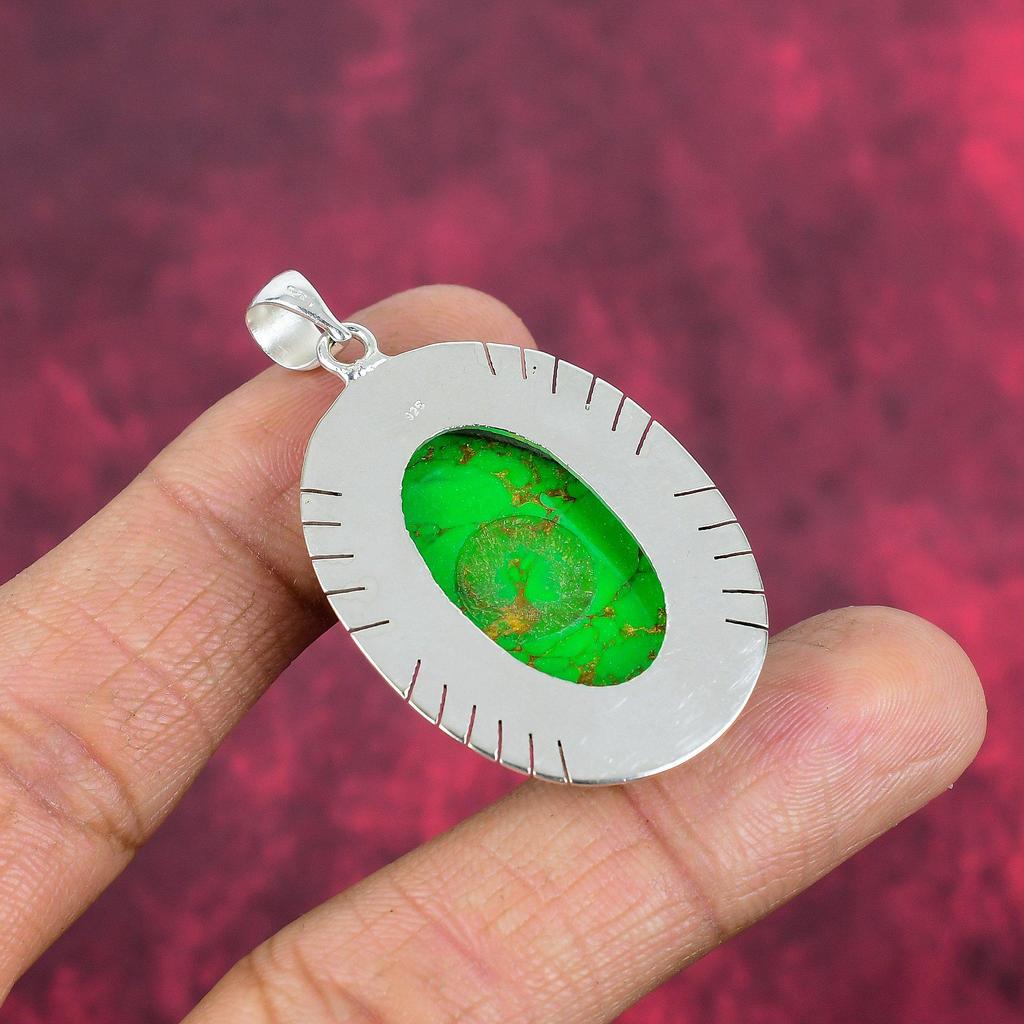 Grüner Kupfer Türkis Anhänger, 925 Sterling Silber Anhänger Edelstein Schmuck, handgefertigter Anhänger Erstaunlicher Schmuck, Geschenk für Sie