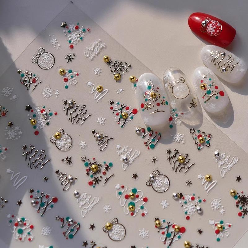 

2024 Кристальные Бриллиантовые Наклейки для Ногтей Снежинки - Дизайны Елки и Снеговика