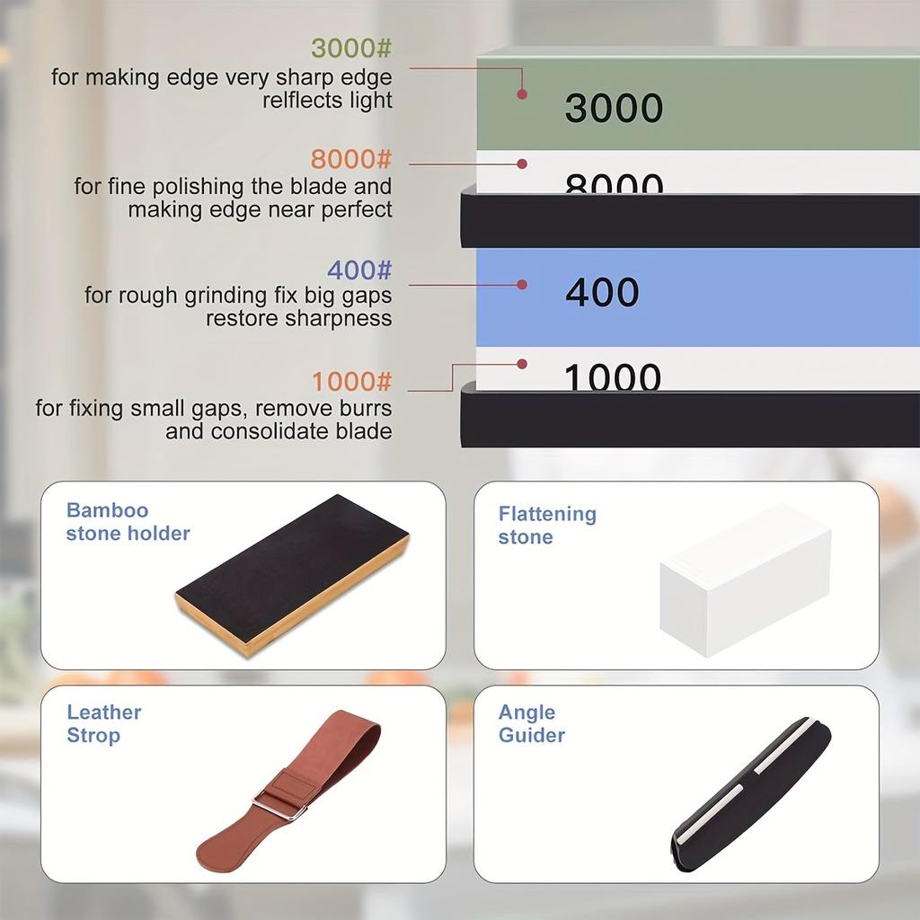 Sharpening Stone Whetstone Set 4 Side Grit 400/1000 3000/8000, Premium Whetstone Knife Sharpener, Knife Sharpening Stone Kit