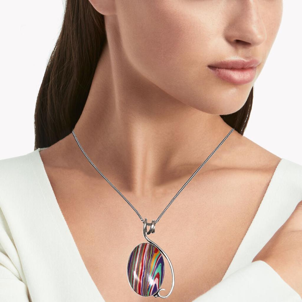Pandantiv unisex din argint, lucrat manual, cu piatră prețioasă Calsilica curcubeu, pentru femei, 2