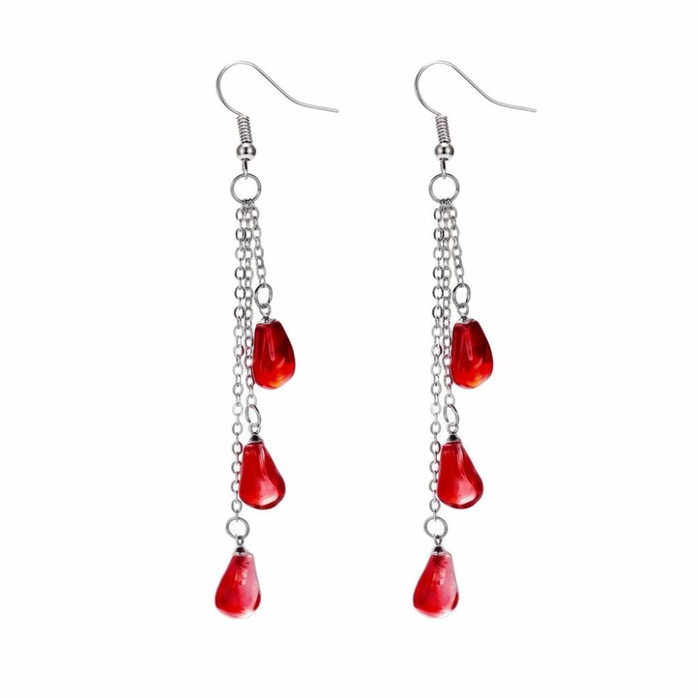 Gothic Blood Drop Necklace Tassel Halloween Earrings Creative Halloween Collarbone Chain  Cosplay