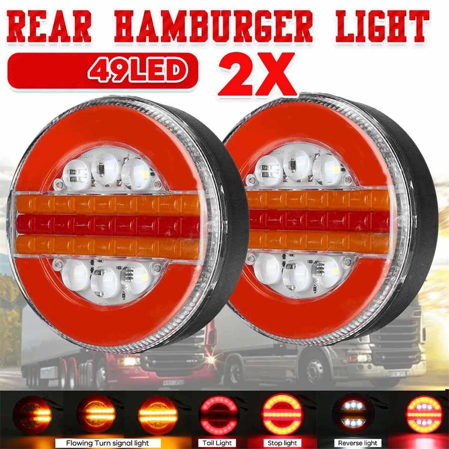 2Pcs 5.3" Dynamic LED Car Bus Van Caravan Lamp Flow Turn Signal Tail Light Brake