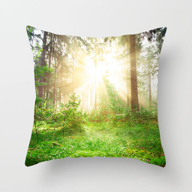 Sunshine Forest Landscape Printed Throw Pillow Cover Sofa Decoration Car Office Seat Cushion Cover Room Home Decor Pillow Cover