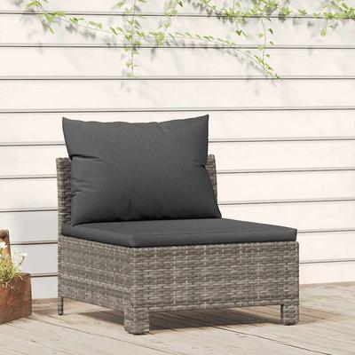 Vidaxl Middle Sofa Module With Cushion, Grey, Rattan Pe