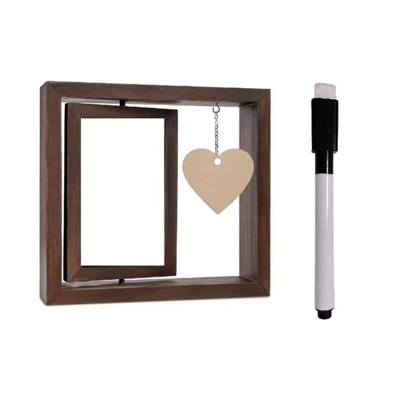 Rotating 4x6'' Photo Frame with Heart Shape Pendant Double Sided Picture Holder for Couple Wedding Engagement Gift