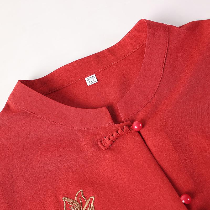 Plus-Size Chinese Style Seven-Sleeve Cardigan Shirt for Middle-Aged and Elderly Women