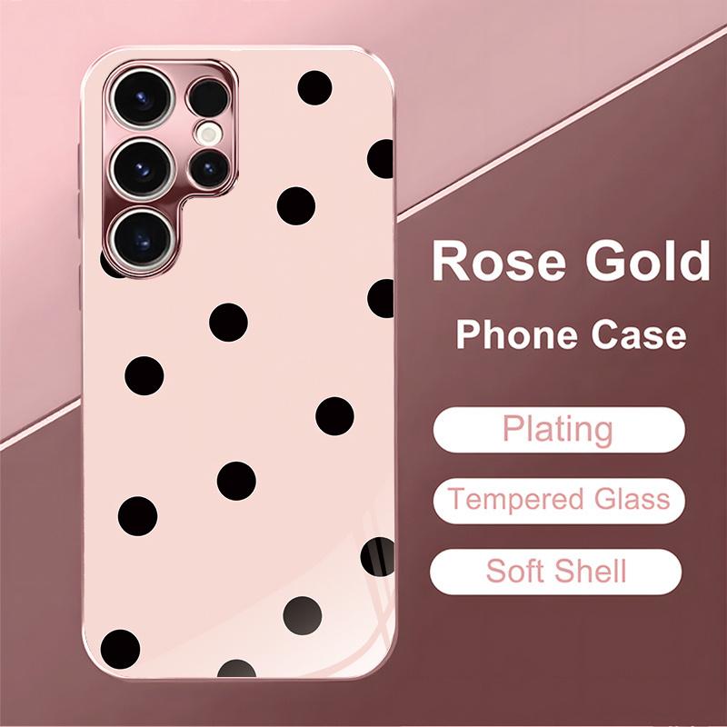 Polka Dot Pattern Rose Golden Pink Phone Case Design Suitable for Galaxy S26 S25 S24 S23 Ultra S22 Ultra S20 Ultra 56 A72 A73 5G