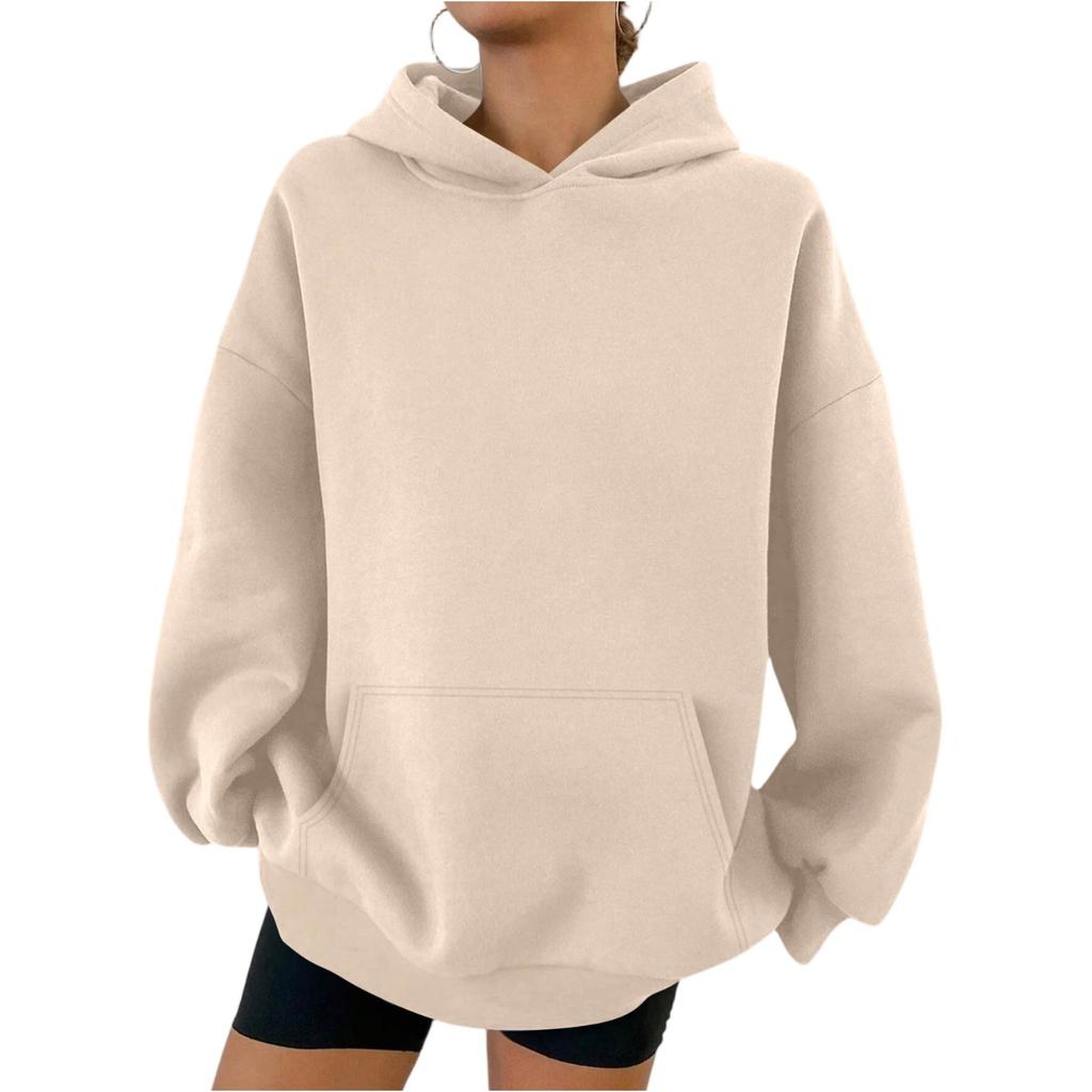 Women's Hooded Long Sleeve Sweatshirt Loose Fit Streetwear Solid Color Pullover Hoodie