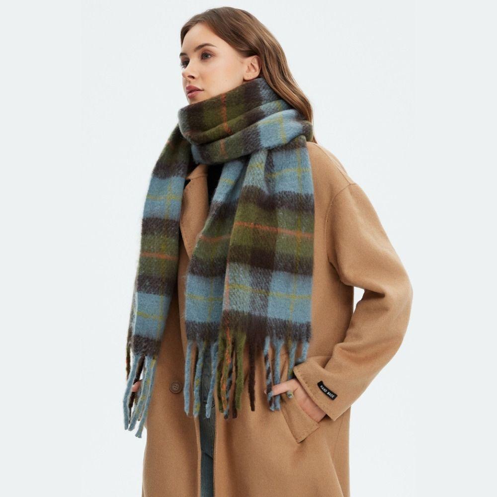 Plush Plaid Wool Scarf Mohair Winter Cashmere Scarves Classic Women Cape Student