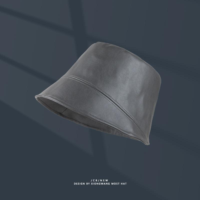 

высокая холодная ветровая ниша дизайн простая шляпа-ведро с лицом из искусственной кожи маленькая прямая шляпа для мужчин и женщин с одинаковым стилем универсальная M（56-58cm） серый