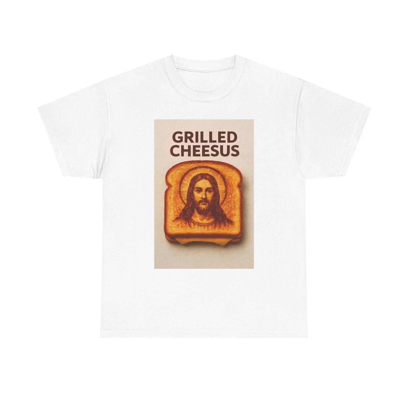 Grilled Cheesus Unisex Heavy Cotton Tee, Funny T-Shirt Religious Humor L