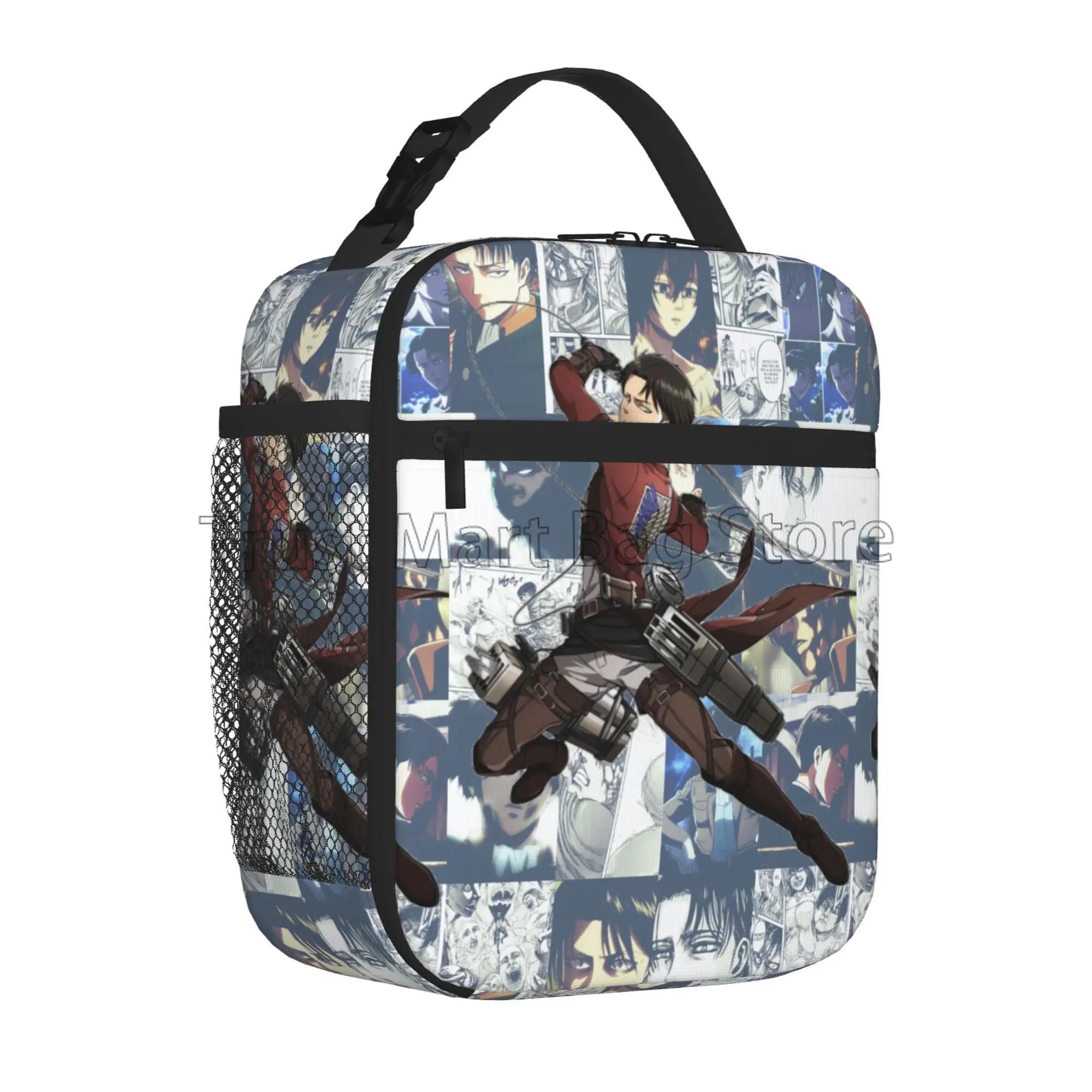 

Levi Ackerman Insulated Lunch Bag Reusable Portable Lunch Box Cooler Thermal Bento Tote Bags for Boys Girls School Picnic Beach