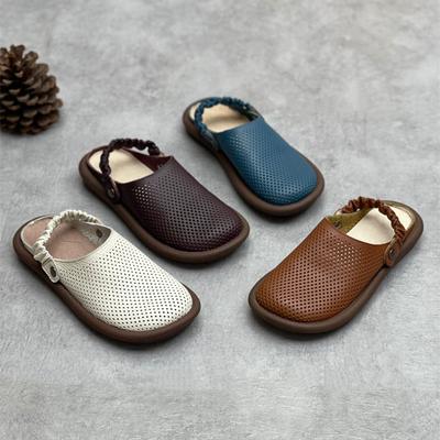 Summer Handmade Genuine Leather Toe Slippers Soft Leather Soft Soles Flat Toe and Openwork Two-wear Casual Shoes