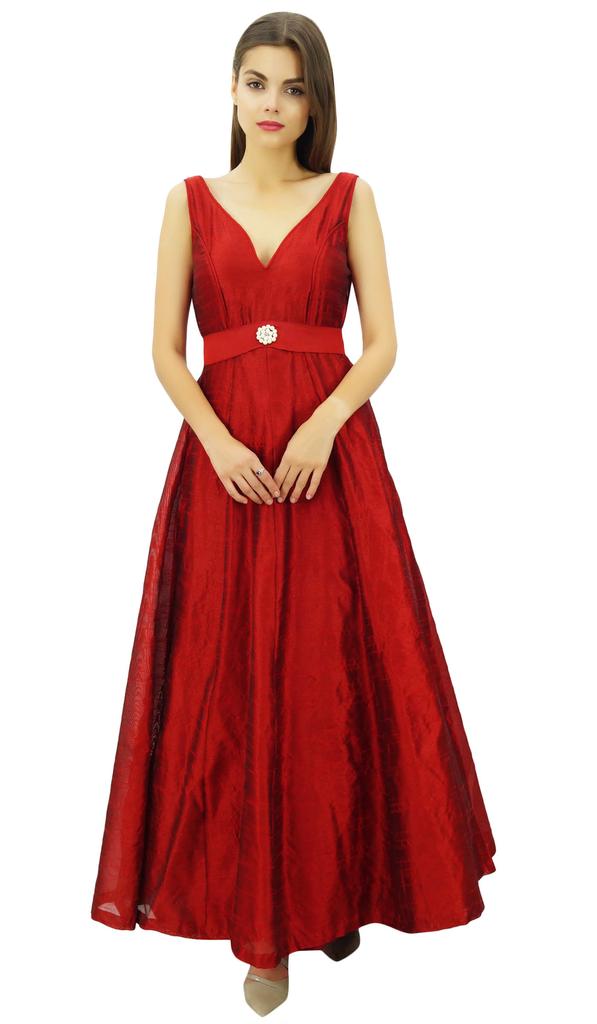 Bimba Women's Elegant Long Flared Wedding Bridesmaid Dress V-Neck Prom Maxi