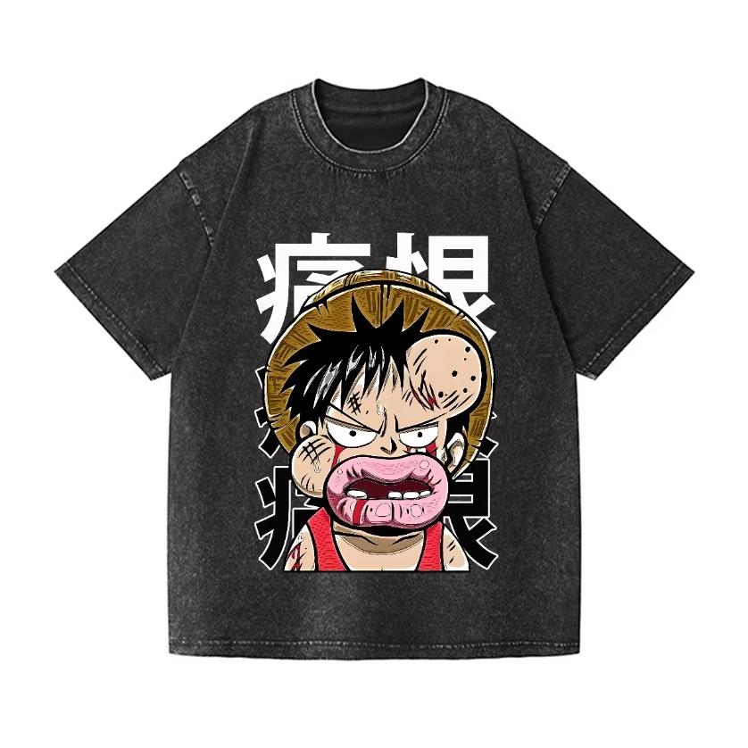 

One Piece Luffy Vintage Japanese Design TShirt Highquality Streetwear Mens Clothing New Summer New Wash T Shirt XL