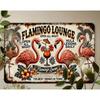 Vintage Flamingo Lounge Metal Sign, Retro Tropical Bar Decor, Tiki Style Man Cave Nightclub Wall Art Accent