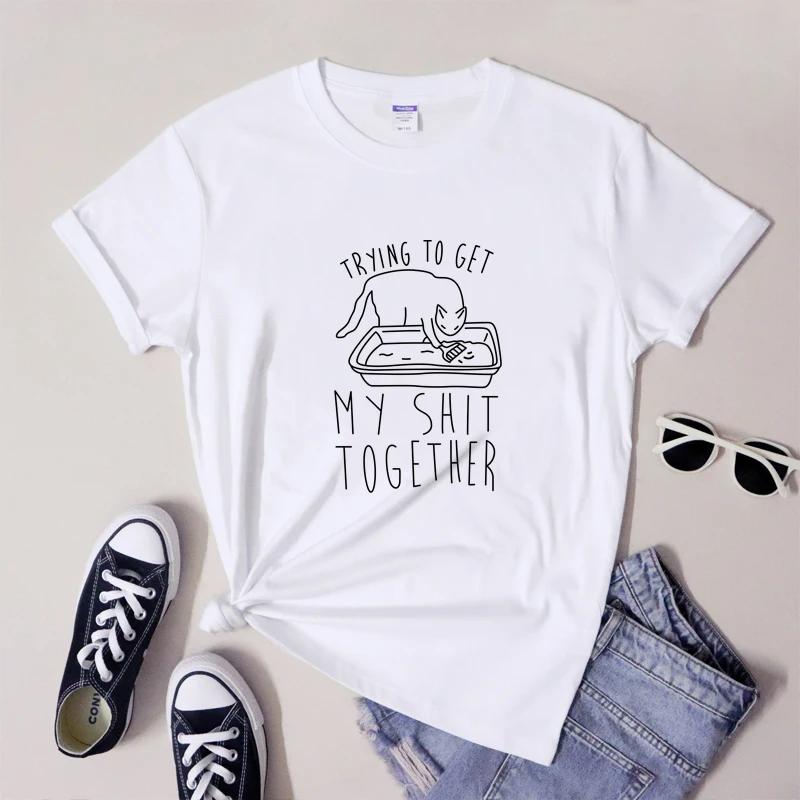 Trying To Get My Together Tshirt Funny Cat Mom Gift Tshirt Sarcastic Fur Mama Humor Cotton Tee Shirt Top M