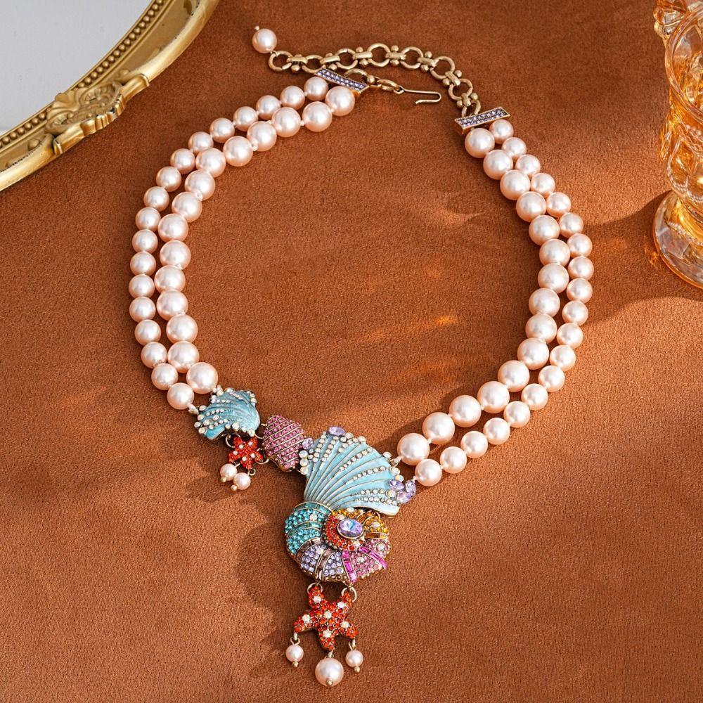 Mediaeval Style Shell Conch Jewelry Colorful Double-layer Necklace Evening Wear