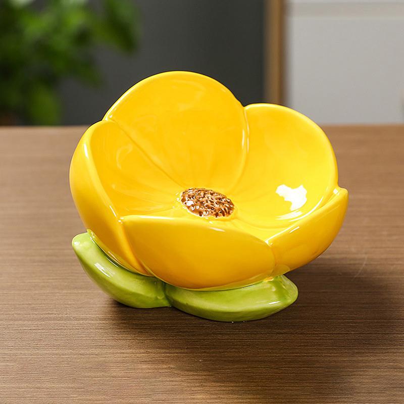 Home Decor Ceramic Flower Jewelry Tray Trinket Tray Ring Dish Holder Key Bowl Home Decor Dish-Pink Office Desk Accessory Shaped