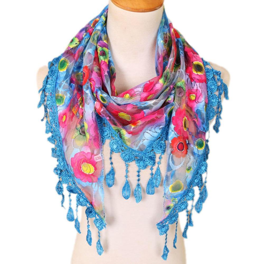 with Tassel Printed  Wraps Sun Protection Flower Triangle Headband Bohemia Lace Scarf  Four Seasons