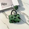 Key Ring with Pompom Leopard Print Plush Handbag Keychain, Mini Bag Pendant Retro Style Keychain Pompom, Backpack Decorative Accessory for Women Girls