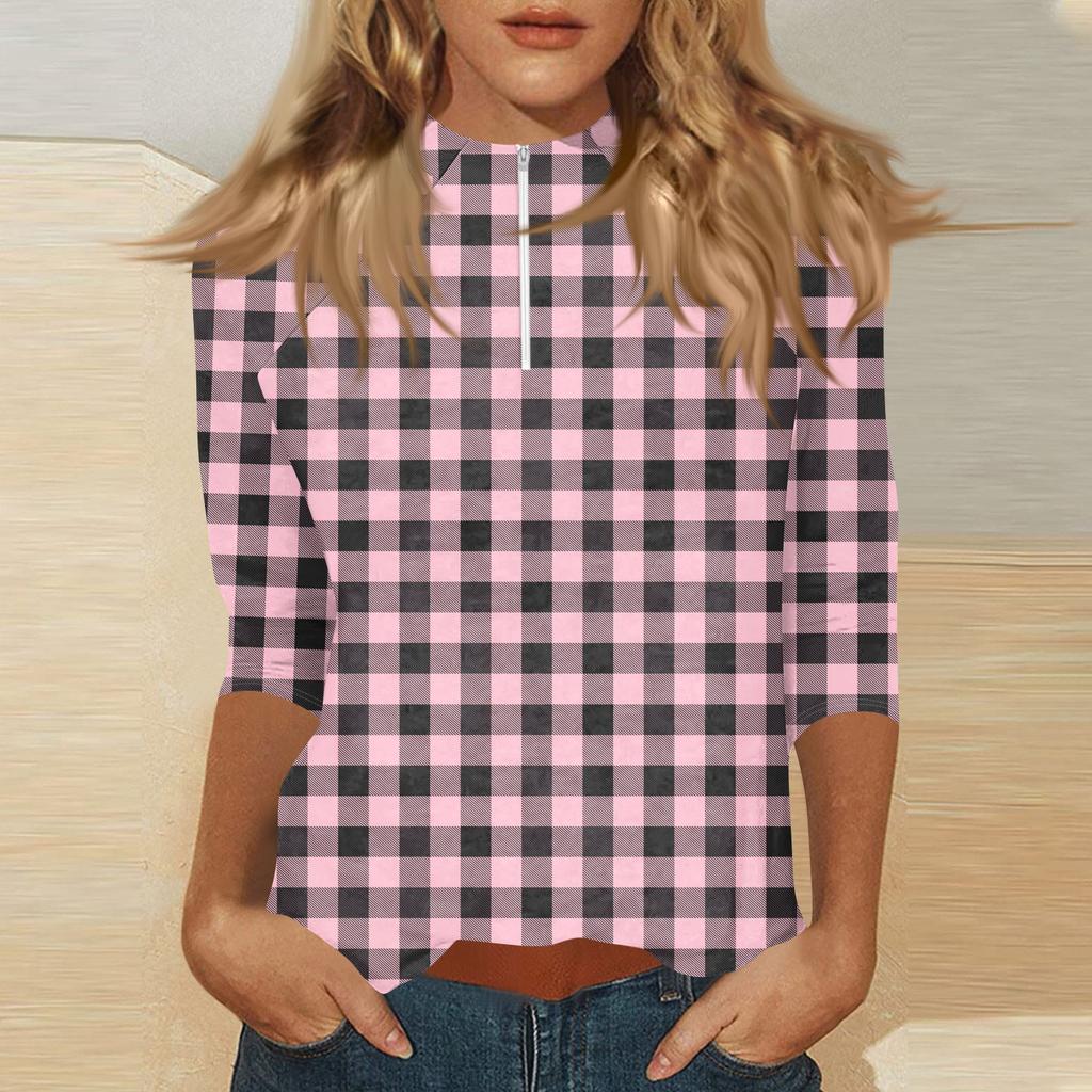 Damen Oberteil mit Stehkragen, 3/4 Ärmeln und Reißverschluss, hoch