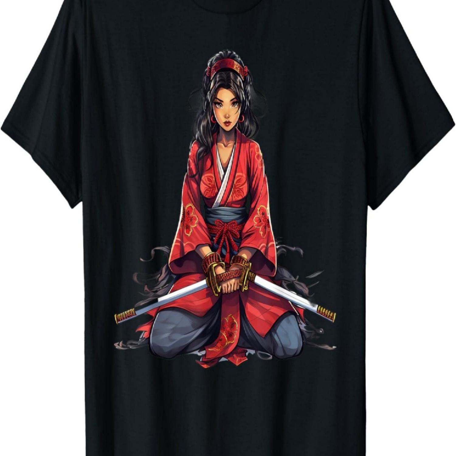 

Samurai Girl Vintage Retro Sakura Cherry Blossom T-Shirt(412) XXXXXL чорний