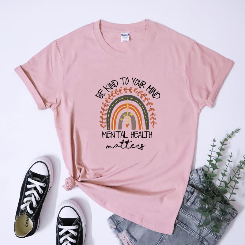Be Kind To Your Mind Unisextal Health Matters Tshirt Vintage Unisex Boho Rainbow Self Love Tee Shirt Top
