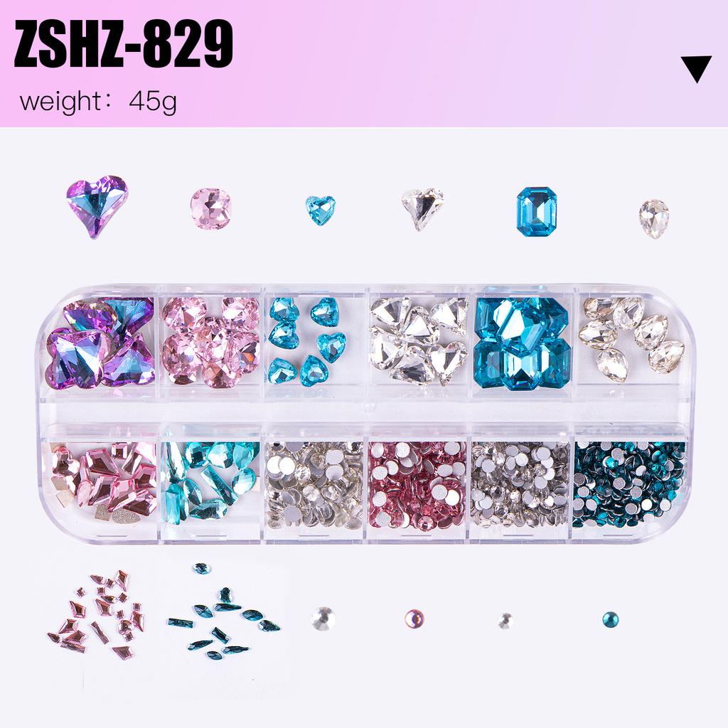 Nailart-Schmuck 12-Gitter-Box Nagelkunst Diamant Gemischtes Set Flacher Boden Speziell geformter Diamant Punktboden Diamant Kombinationsset