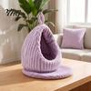 Cotton Bird Nest Hanging Parrot Bed, Winter Striped Plush Water Drop Shape Bed Cozy Cave with Removable Cushion, Cage Hammock for Budgerigar Cockatiel