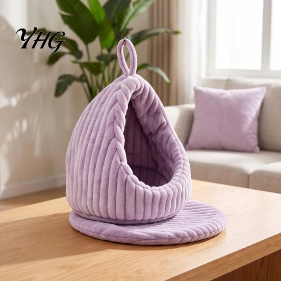 Cotton Bird Nest Hanging Parrot Bed, Winter Striped Plush Water Drop Shape Bed Cozy Cave with Removable Cushion, Cage Hammock for Budgerigar Cockatiel