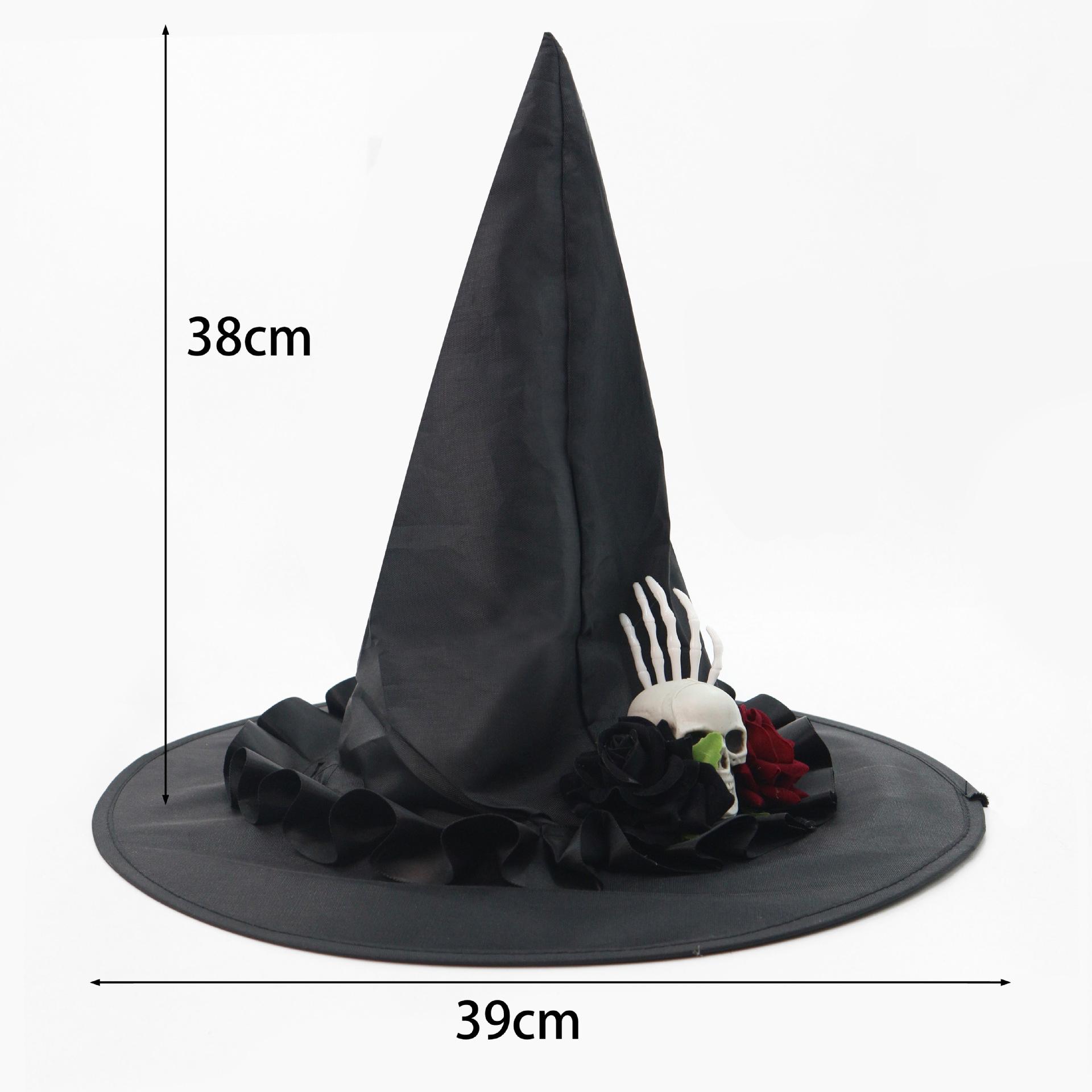 Halloween Witch Hat Black Skull Hand Rose Applique Hat Skull Witch Hat Premium For Festivals Halloween Masquerade Balls