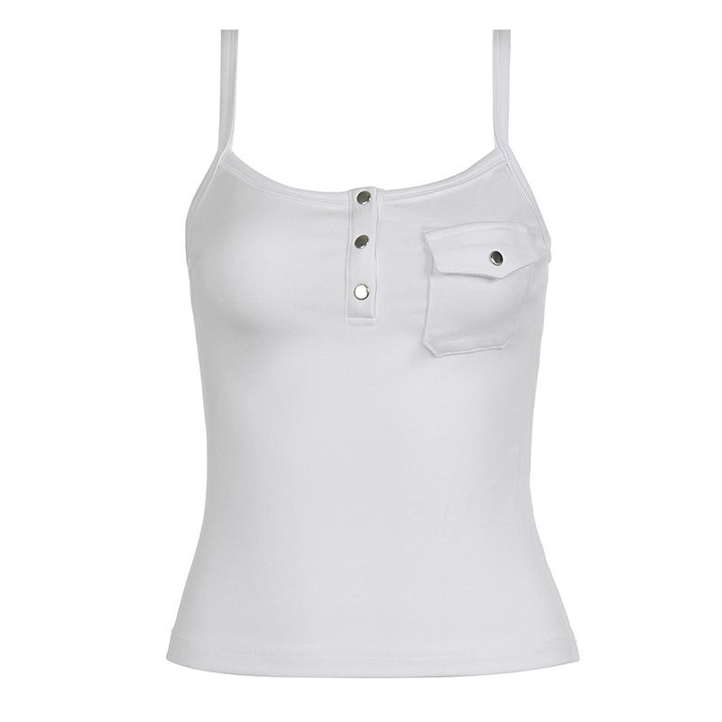 

Женский летний жилет с карманами и бретелькой через шею, облегающий, трикотажный топ с одной грудью S белый
