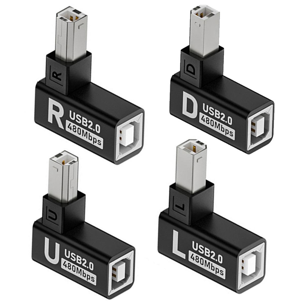 

U2-038-BM002 4Pcs/Set USB 2.0 Type-B Male to Female Extension Adapter Horizontal Vertical Angled 90 Degree for Printer Scanner As Shown A