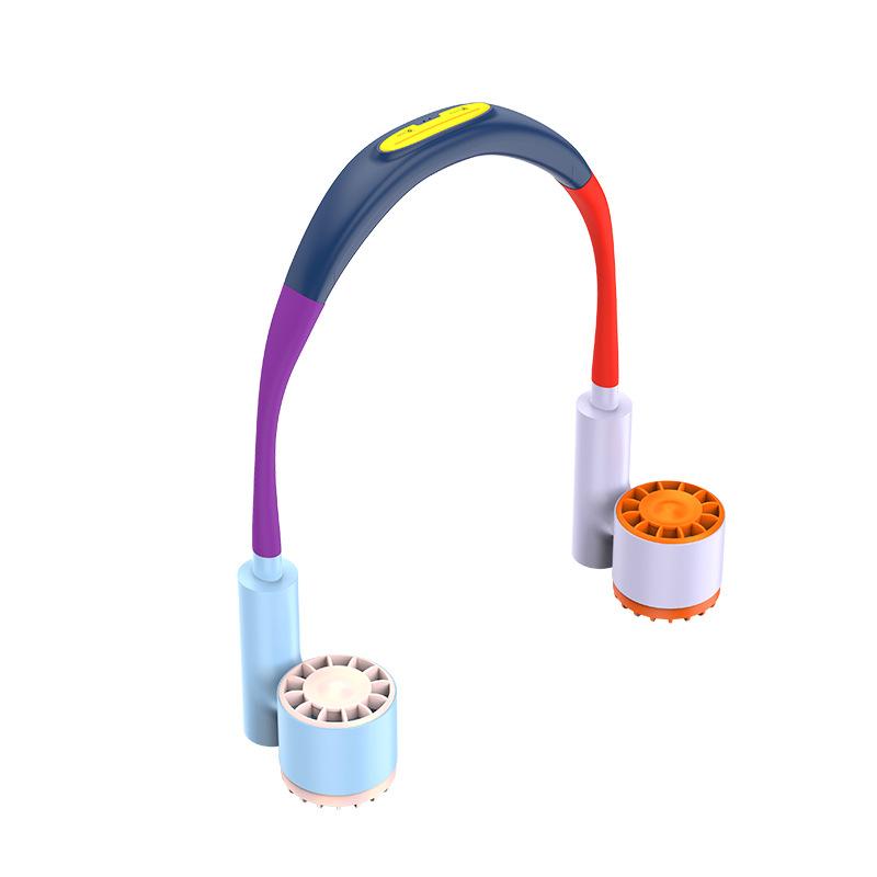 

Цветной портативный подвесной шейный вентилятор с зарядкой через USB, высокоскоростной турбинный, трехскоростной, регулируемый угол, двухголовый, уличный мини-вентилятор