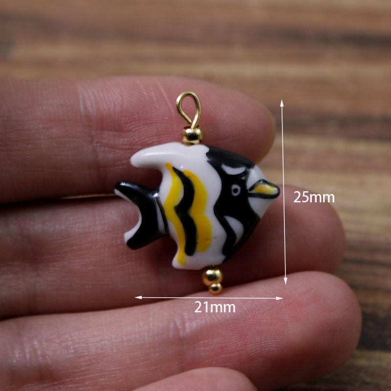 2Pcs Painted Handmade Ceramic Pendants Stainless Steel Eye Pin Tulip/Animal Charms for DIY Necklace Earrings Jewelry Accessories