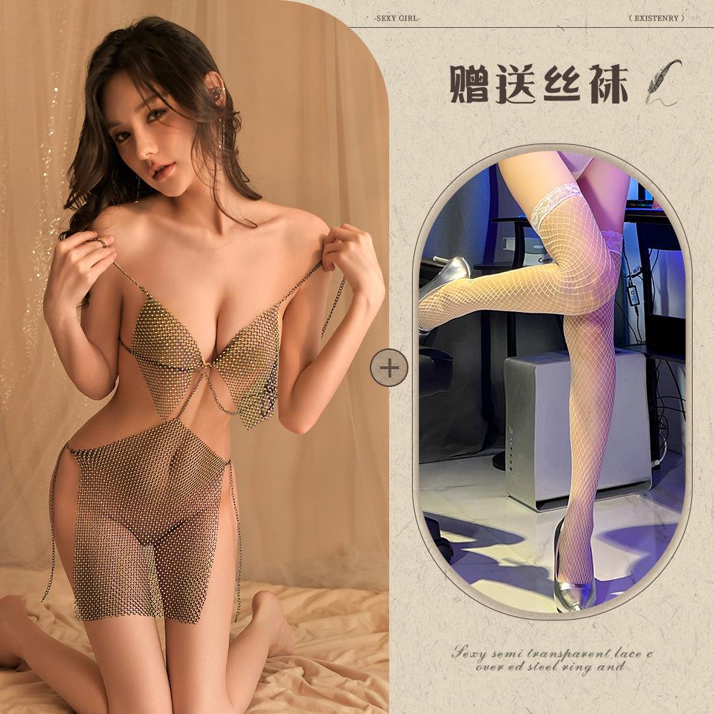 Sex Underwear Sexy Suspender One-piece Perspective Bright Girl Dress Uniform Set