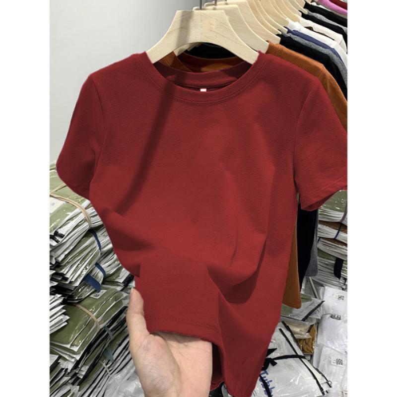 Women Summer New Slim Fit Short Sleeve Cropped T Shirt Versatile Casual Basic Top