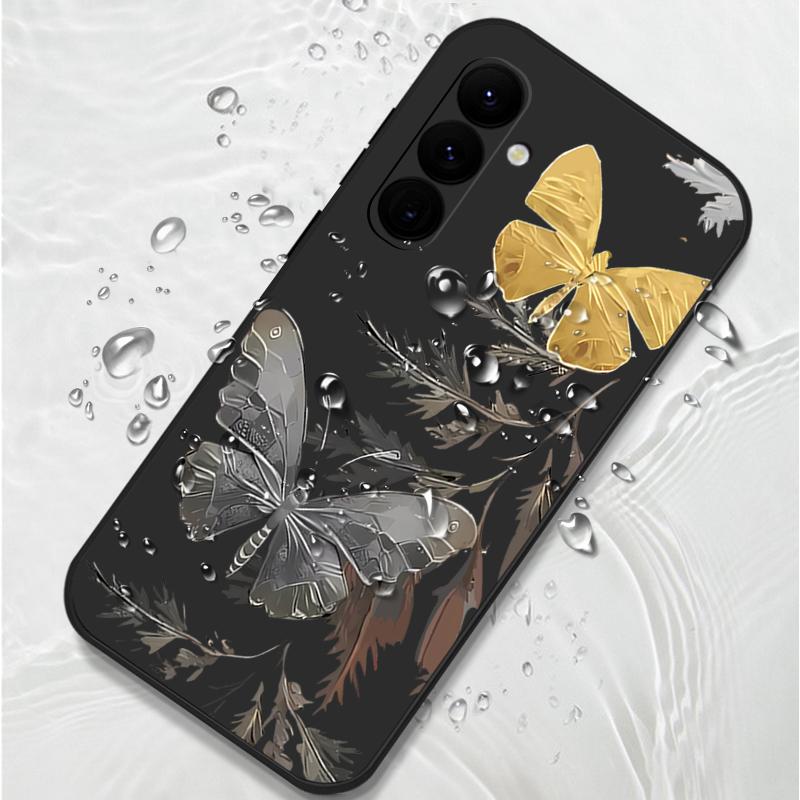 Plating Lens Golden Butterfly Pattern Case For Samsung Galaxy A56 A17 A26 A16 A36 A55 A54 A53 A15 S24 S25 FE S25 S22 S23 Ultra Plus Lanyard Soft Cover