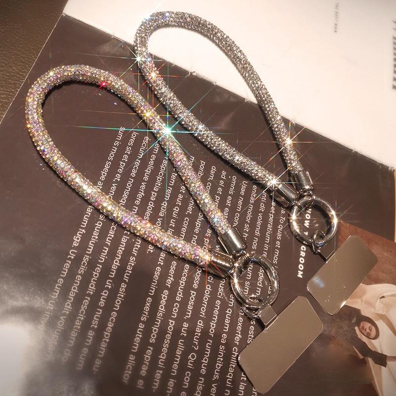 Luxury Full Diamond Phone Lanyard Universal Metal Clip Short Chain Handheld Wrist Flash Accessory For Mobile Phones