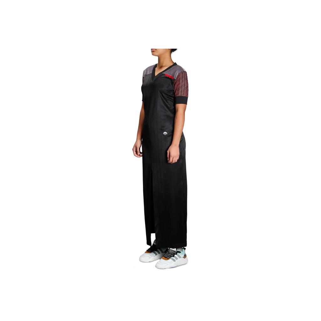 adidas Originals Logo Embroidered V-Neck Long Short Sleeve Dress Women Dresses Gray DT9489