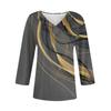 3/4 Length Sleeve Womens Tops V Neck Casual Tunic Tops Basic Shirts Loose Fit Blouse