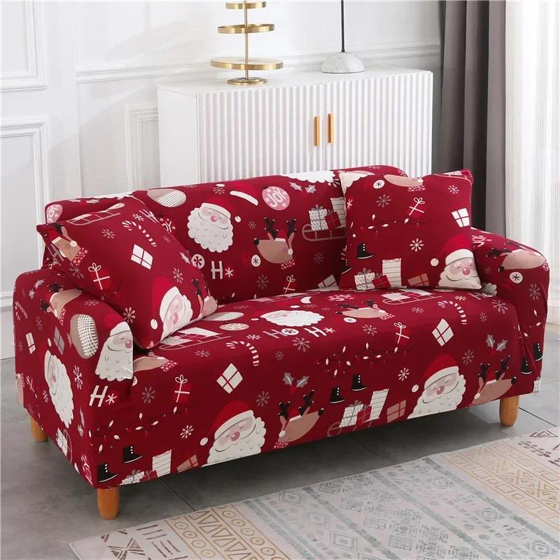Christmas Sofa Cover for Living Room Elastic Spandex L Shape Sectional Couch Slipcovers Home Decor Xmas Santa Clause Sofa Covers