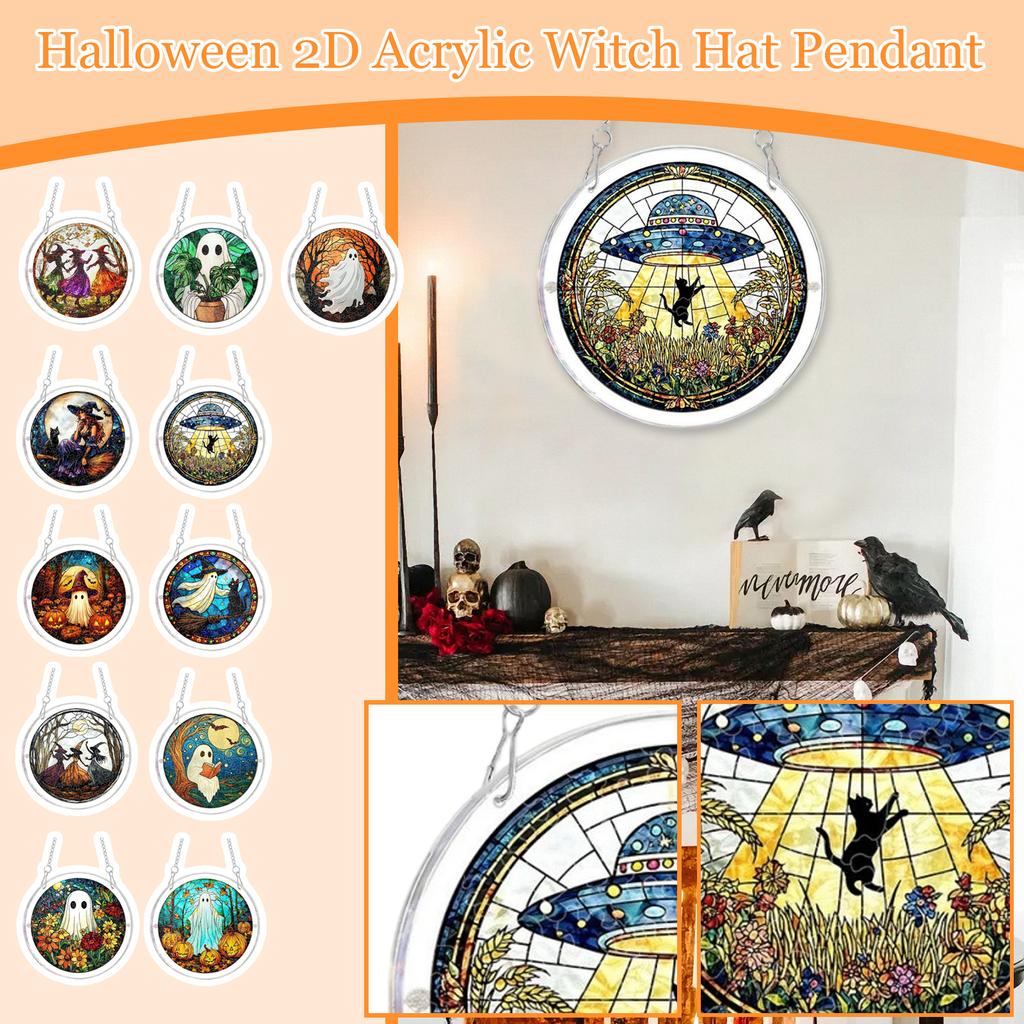 Halloween 2D Acrylic Puzzle Pendant Stress Relief Tool Ghost Witch Pumpkin Home Atmosphere Decoration Hanging Sign