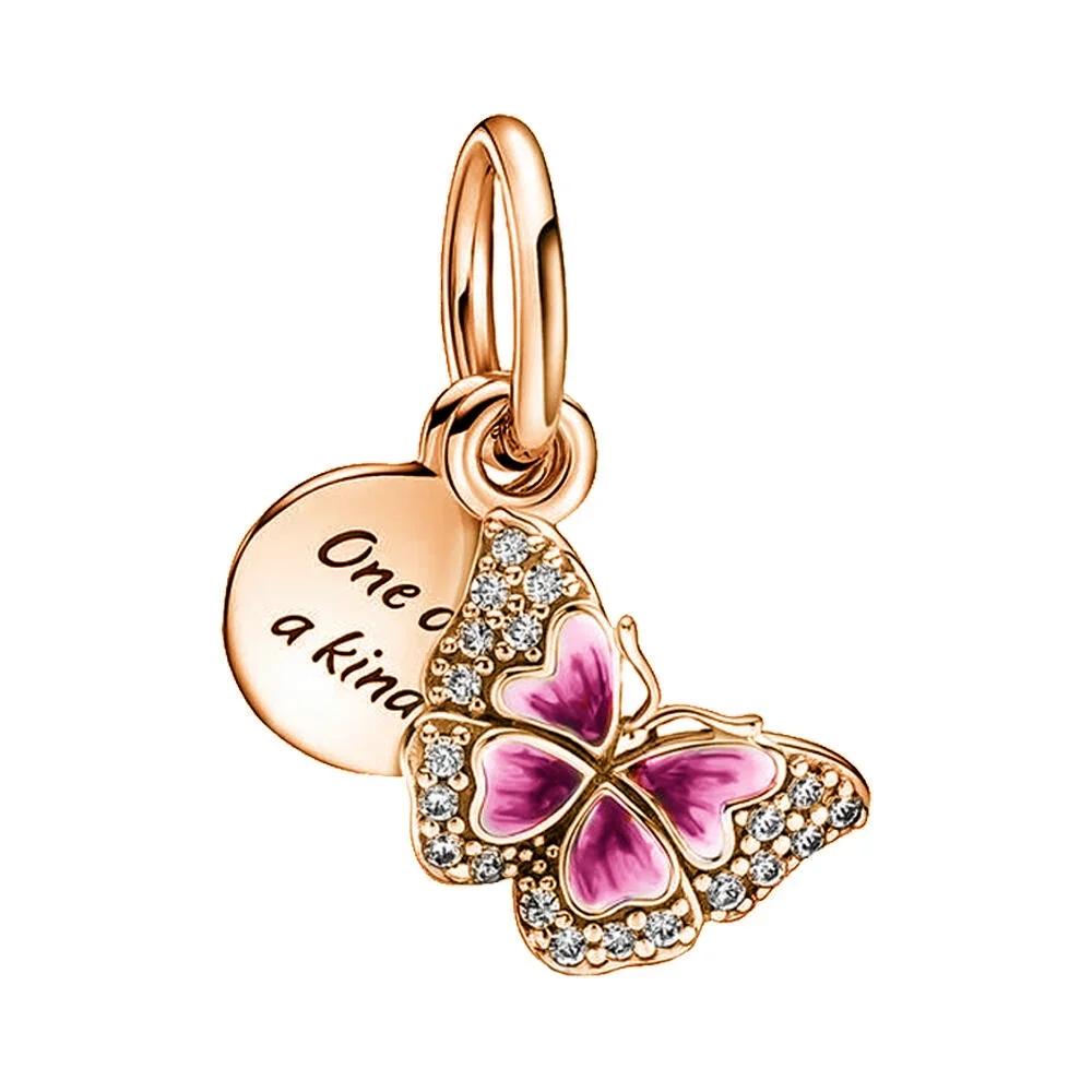 

Genuine Copper Gradient Blue Butterfly And Message Card Two-In-One Pendant Charm Fit Women S Bracelet Necklace Do-It-Yourself Gift