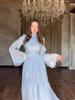 2025 European & American Style Women's Long White High-Neck Waist-Cinching Half-Sleeve Dress