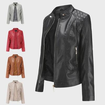 2020 Frühjahr/Herbst Damen Große Stehkragen PU Lederjacke