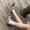 2025 new suede design shallow mouth Mary Jane shoes women's single shoes cross buckle inner height increase grandma shoes