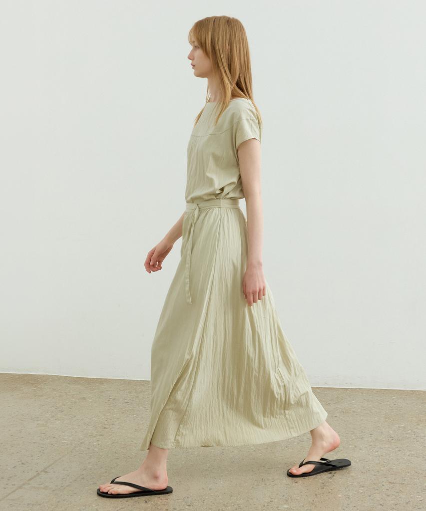 Artid Boat Neck Belted Long Dress_Light Beige