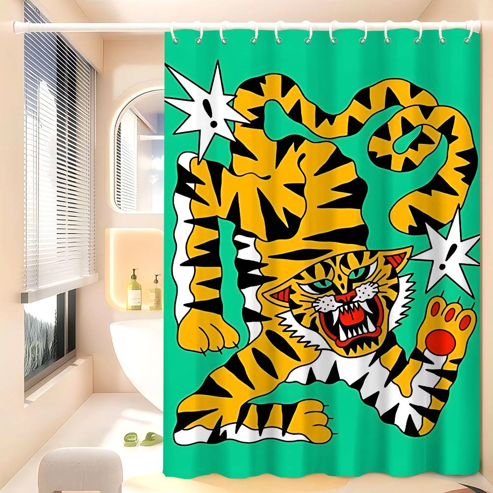 Vintage Abstract Animals Print Waterproof Polyester Shower Curtain Waterproof Bathroom Curtain Liners 90x180cm With 12 Hooks